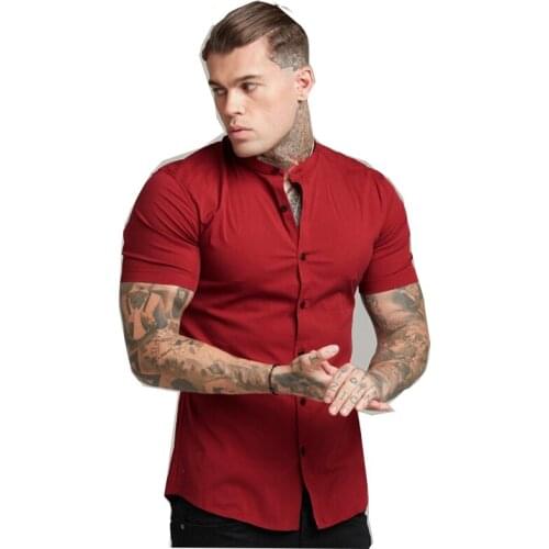 European and American summer and autumn new short-sleeved shirts mens slim round neck mens t-shirts mens buttons fitness shor