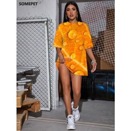 SOMEPET Leaves T-shirt Women Orange Tshirt Printed Graphics Summer Harajuku Punk Rock Womens Clothing Short Casual Tops