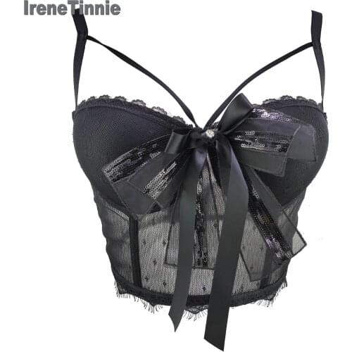 Irene Tinnie Sexy Lace Mesh Crop Top Mujer Summer Slim Push Up Bralette Bra Cropped Streetwear Corset Tops Female Cami Clothes