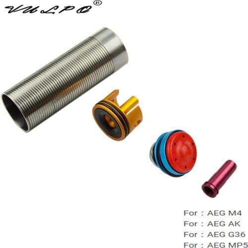 VULPO Stainless Steel Cylinder/Cylinder Head/Piston Head/Nozzle Kit For M4/AK/G36/MP5 Series Airsoft AEG