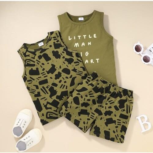 Boys suit 2021 summer kids camouflage sleeveless T-shirt shorts 3PCS boys fashion clothes 2-6 years old suit