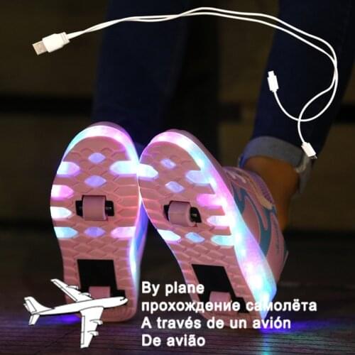Size 28-43 LED Roller Sneakers For Children USB Charging Luminous Sneakers with Double wheels for Kids Skate Shoes with lights