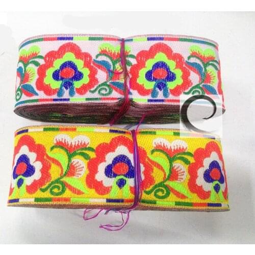 2" 5cmx 8yard Color cherry blossoms embroidery webbing lace Polyester Woven Jacquard Ribbon DIY Cloth Accessories