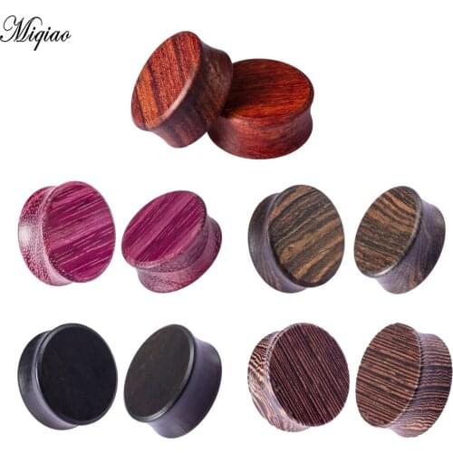 Miqiao 2pcs No Spray Paint Hand-polished Healthy Piercing Jewelry Unique Texture Original Wood Ear Expander Round Auricle