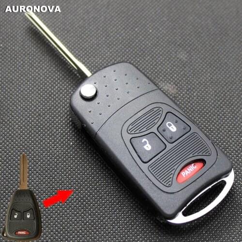 AURONOVA New Upgrade Folding Key Shell for Chrysler 300C Sebring Jeep Wrangler Compass 2+1 Panic Buttons Remote Car Key Case