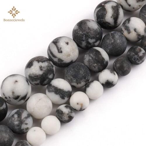Wholesale Natural Stone Matte Black White Zebra Jaspers Dull Polished Spacer Beads For DIY Jewelry Making 4 6 8 10 12mm