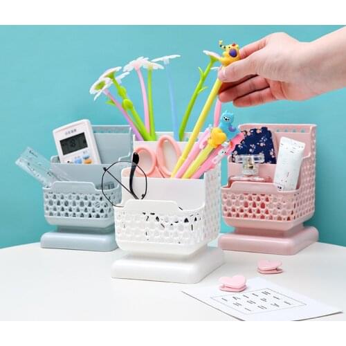 Office Organizer Desktop Pen Storage Box Pencil Brush Pot Pen Holder Makeup Brush Plastic Container Sundries Desk Organizer