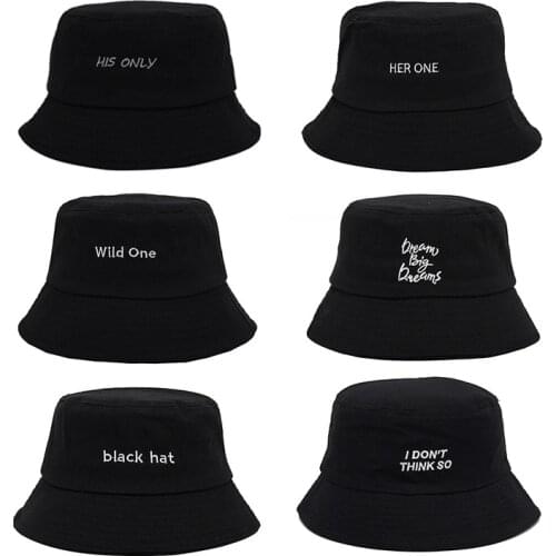 Fashion Black embroidery Letter Print Bucket Hat Women Men cotton Hip Hop Fisherman Hat Boys Girl Sun Hat Panama