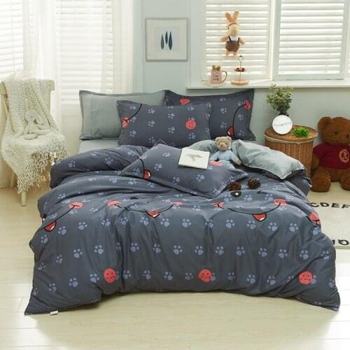 Cat Footprints Pattern Duvet Cover 220x240 Pillowcase 3Pcs,200x220 Quilt Cover, Dark Grey Bedding