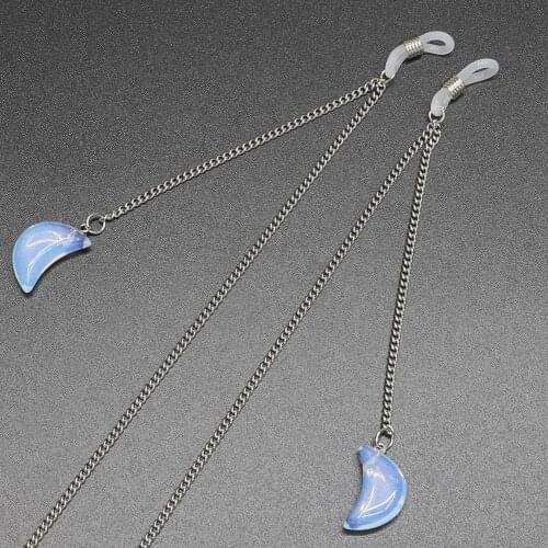 Moon Pendant Glasses Stainless Steel Chain Blue Opal Sunglasses Chain Eyewear Holder Neck Strap Rope for Women Men