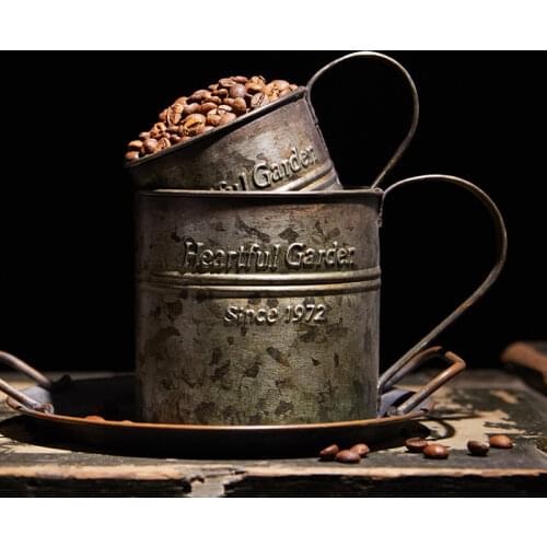 Photography Props Retro Handle Cup Drinkware Wrought Iron Flower Bucket Vintage English Printing Home Decor Gourmet Photography