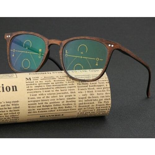 Retro Faux wood grain frame Intelligence Progressive Multifocal Commercial Reading Glasses Bifocal +1 +1.25 TO +3