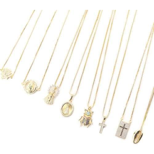 Luxury paving Cubic zirconia charms necklace Animal cross charms link chain necklaces for women Bohemian jewelry Accessories