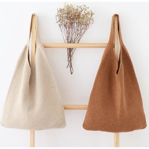 Crochet Vest Design Handbag Women Vintage Retro Knitting Top-handle Bag Female Fall&winter Trendy Soft Big Capacity Tote Bag