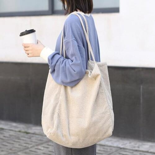 Bags for Women Corduroy Shoulder Bag Reusable Shopping Bags Large Capacity Female Tote Female Handbag Thin Strap Cloth Bags