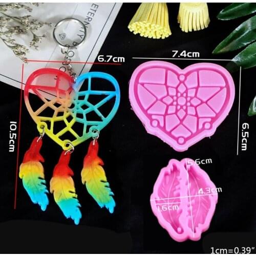 Y1UE 1 Set Dream Catcher Epoxy Resin Mold Feather Earrings Keychain Silicone Mould DIY Crafts Jewelry Car Pendant Decor Mold
