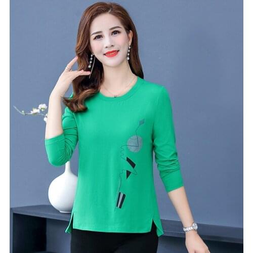 Hem Split Women T-shirt Long Sleeve 2021 Spring O-Neck Long Sleeve Cotton T Shirt Harajuku Tops For Lady Autumn Tees 5XL