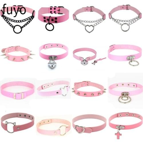 Punk Gothic Pu Leather Heart Cross Round Choker Necklace For Women Spike Rivet Neck Jewelry Chocker Collar Necklaces