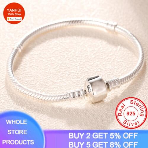 100% Original 925 Sterling Silver Charm Bracelet With S925 Logo DIY Beads Charms Bracelet Bangle Women Personalized Gift Jewelry