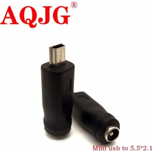 100pcs 5.5 x 2.1 mm Female to Mini USB Male 5 Pin 5.5*2.1 mm Jack To Mini USB Male DC Power Adapter Connector AQJG