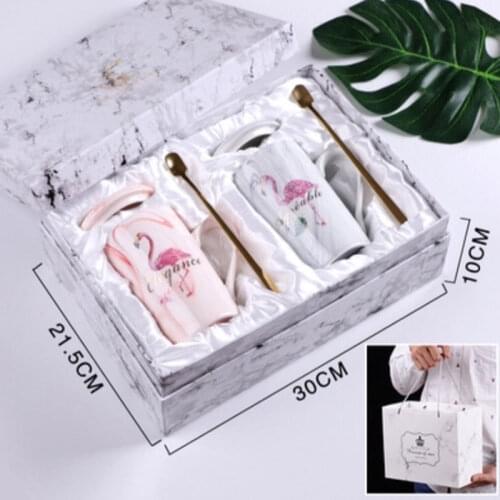 2PCS Flamingo Coffee Mug 300-400ML Lid and Spoon Ceramic Cup Gift for Girlfriend Wife Birthday Gift couples Lover Cups Ins Sweet