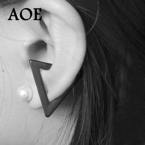 2021 New Black Simple Punk Open Triangle Geometric Ear Cuff Earrings For Women Man Fashion Gold Color Clip Earrings