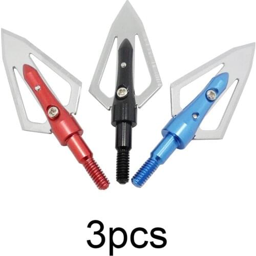 3pcs Archery Broadheads Hunting Arrowhead 2 Fixed Blade Points Tips 3 Color