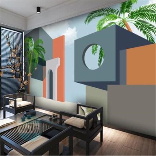 Milofi custom 3D wallpaper mural hand-painted Nordic cartoon fantasy world minimalist architectural mural background wall