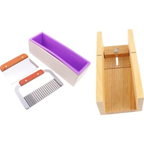 4pcs Silicone Soap Mold Wooden Box Loaf Cake Maker Adjustable Cutter Mould