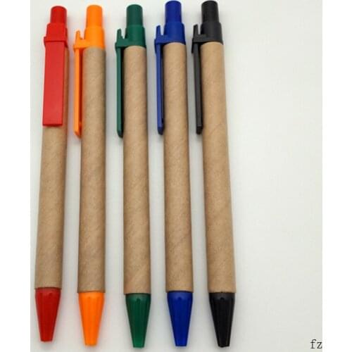 500 Pcs Black ink Ballpoint Pens Eco Paper Pen with Plastic Clip Environmental Durable Ball Point Pens