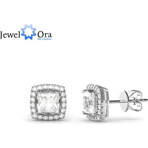 6MM Square Cubic Zirconia Sterling Silver Earrings For Women Fashion Jewelry Stud Earring (Jewelora EA101780)