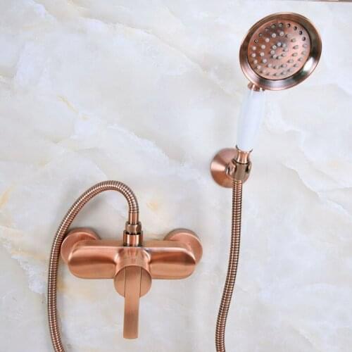 Antique Red Copper Brass Single Lever Wall Mounted Bathroom Hand Held Shower Head Faucet Set Mixer Tap ana291