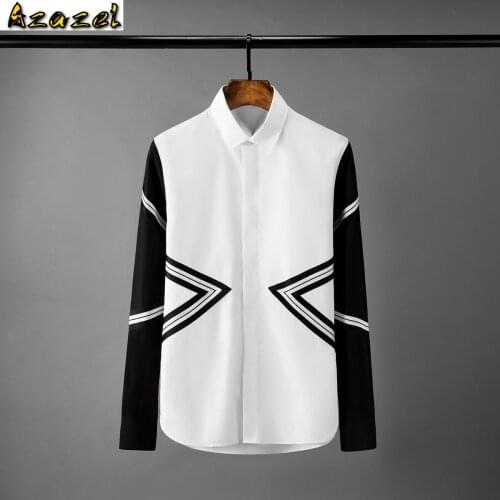 Azazel White Mens Shirts Luxury Long Sleeve Rib Splicing Design Casual Mens Dress Shirts Fashion Slim Fit Party Man Shirts