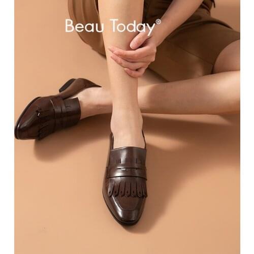 BeauToday Penny Loafers Women Calfskin Leather Waxing Pointed Toe Tassel Casual Flats Slip On Sewing Female Shoes Handmade 27270