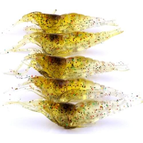 Big Sale 25pcs/5pack Artificial Bait Silicone Plastic Soft Baits Fishing Lures Simulation Shrimp Fishing Tackle 4.8cm 7.5g/pack