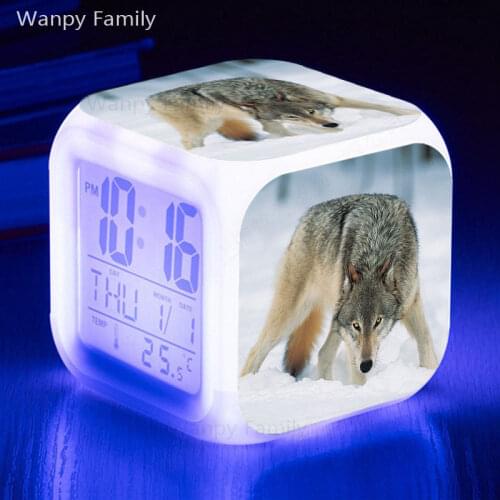 Wolf king Alarm Clock 7 Color Glowing LED Digital Clocks reloj despertador Customized Pattern reveil Watch Night Light Clock