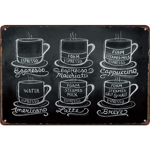 Black Original Retro Design Coffee Recipe Tin Metal Signs Wall Art|Thick Tinplate Print Poster Wall Decoration for Cafe Corner