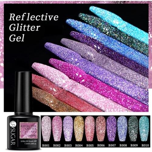 UR SUGAR 7.5ml Reflective Glitter UV Gel Nail Polish Rose Gold Silver Soak Off Color Gel Varnish Colorful DIY Nail Art Design