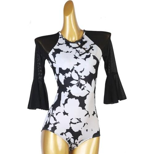 Floral Latin Dance Tops Women Sexy Samba Dancewear Backless Performance Costume Summer Salsa Clothing Modern Bodysuit JL3537