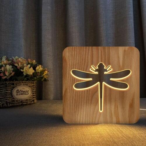 Dragonfly wooden table lamp animal creative living room dining room decoration table lamp gift