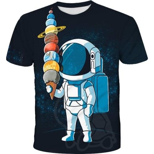 2021 Cosmos Planet Space Galaxy Astronaut 3D T-Shirt Children Moon Print Star Sky Boys Girls Kids Fashion Tshirt