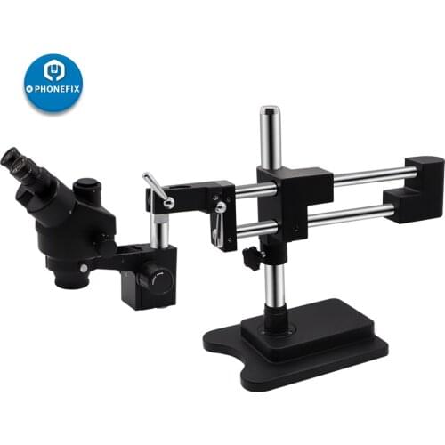 Double Arm Boom Stand 7X-45X Black Simul-focal Trinocular Stereo Zoom Microscope Camera Microscope Cell Phone Microscope Solder