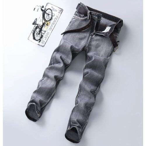 Thin Jeans Business Casual Classic Style 2021 Spring Summer Mens Classic Grey Jeans Elastic Mens Stretch-Fit