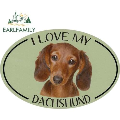 EARLFAMILY 13cm x 8.7cm for Oval Dog I Love My Dachshund Motorcycle Stickers Vinyl Material Fashion Decals Body for Car