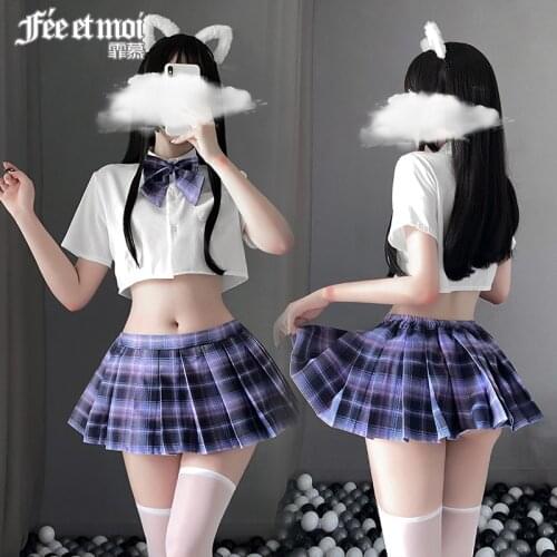 FM Sexy Lingerie Sexy Japanese Style Plaid Midriff OutfitJKUniform Short Pleated Skirt Suit