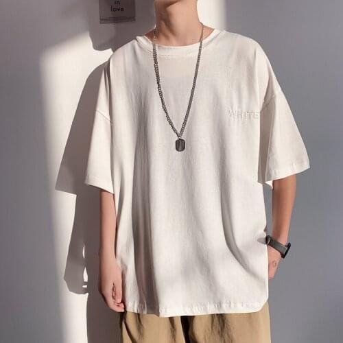 Short Sleeve Black White Loose T Shirt Mens O NECK 2021 Summer Classic Solid Tshirt Top Tees Casual Clothes Plus OverSize M-5XL