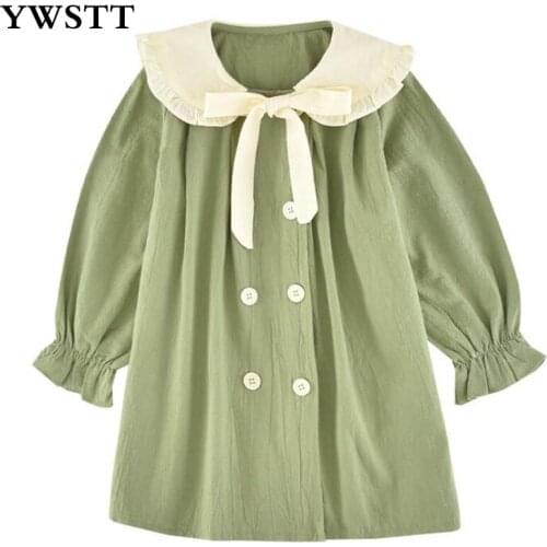 Girls Bow Cotton Princess Dress 2020 New Girls Spring Dresses Big Kids Teen Casual Long-Sleeved Dresses
