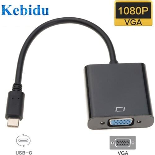 Kebidu USB Type C To VGA Adapter Converter Cable USB 3.1 Type-C Male To VGA Female Adapter for Macbook Chromebook Pixel Laptop