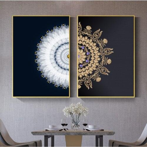 Retro Muslim Golden Flower Canvas Painting Interior Posters and Prints Abstract Islamic Wall Art Picture for Living Room Decor