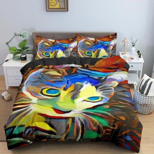 Bedroom Decor 3D Bedding Set Single/Twin/Double/Full/Queen/King Size Cat Painting Pattern Printed Duvet Cover with Pillowcase
